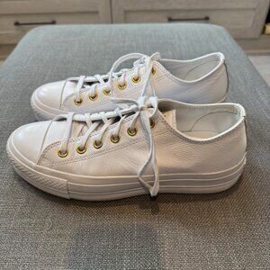 Converse Platform All Leather Sneakers Gold Trim Women's Size 9